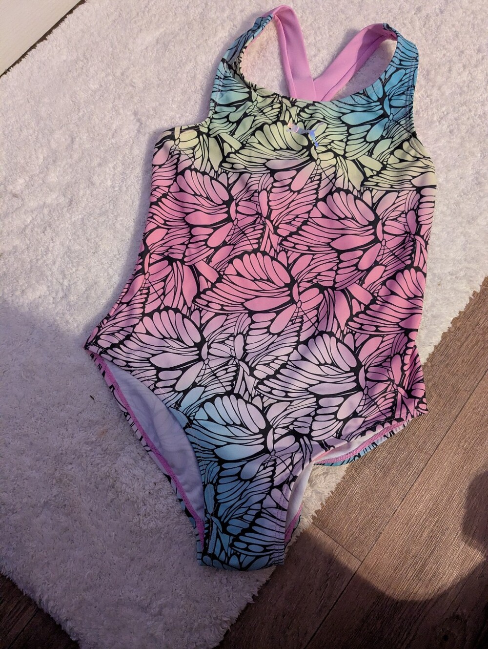 Girls Gradient Pink & Blue One-Piece Swimsuit